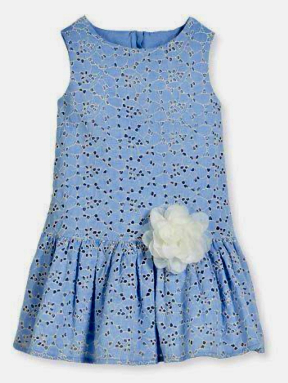 Charabia Girls Light Blue Eyelet Dress with White Flower Accent